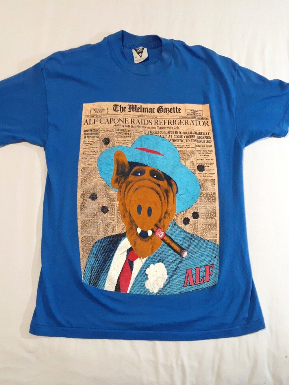 1980s ALF Capone T Shirt Mens Medium Blue Vintage TV Show Shirt Shed Inc SSI USA